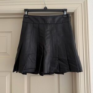 Abercrombie & Fitch Black Faux Leather Pleated Skater Skirt